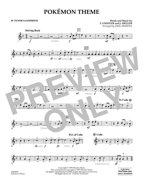 pokemon sax|Pokémon Tenor Saxophone Sheet Music Downloads at .